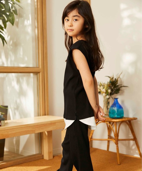 ＆yam（アンドヤム）の「スソフェイクフレンチスリーブリブＴシャツ（Tシャツ/カットソー・キッズ・ピンク/ブラック/ホワイト/ベージュ/ブラウン・120/110/100/150/140/90/130/160）」の17枚目の写真