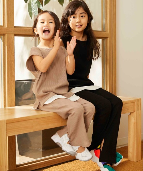 ＆yam（アンドヤム）の「スソフェイクフレンチスリーブリブＴシャツ（Tシャツ/カットソー・キッズ・ピンク/ブラック/ホワイト/ベージュ/ブラウン・120/110/100/150/140/90/130/160）」の9枚目の写真