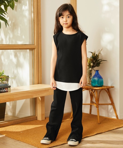 ＆yam（アンドヤム）の「スソフェイクフレンチスリーブリブＴシャツ（Tシャツ/カットソー・キッズ・ピンク/ブラック/ホワイト/ベージュ/ブラウン・120/110/100/150/140/90/130/160）」の18枚目の写真