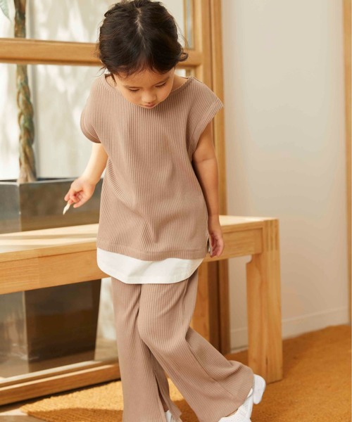 ＆yam（アンドヤム）の「スソフェイクフレンチスリーブリブＴシャツ（Tシャツ/カットソー・キッズ・ピンク/ブラック/ホワイト/ベージュ/ブラウン・120/110/100/150/140/90/130/160）」の20枚目の写真