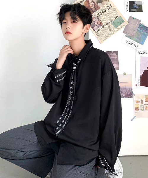 neos（ネオス）の「【neos -addictive design-】ルーズシルエット タイ付き ロングスリーブシャツ（シャツ/ブラウス・メンズ・ホワイト/ブラック/グレー/ホワイト系その他/ブラック系その他/グレー系その他/グレー系その他2・MEDIUM/LARGE/X-LARGE）」の4枚目の写真