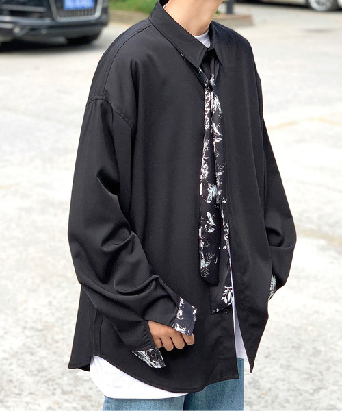 neos（ネオス）の「【neos -addictive design-】ルーズシルエット タイ付き ロングスリーブシャツ（シャツ/ブラウス・メンズ・ホワイト/ブラック/グレー/ホワイト系その他/ブラック系その他/グレー系その他/グレー系その他2・MEDIUM/LARGE/X-LARGE）」の3枚目の写真