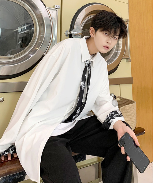 neos（ネオス）の「【neos -addictive design-】ルーズシルエット タイ付き ロングスリーブシャツ（シャツ/ブラウス・メンズ・ホワイト/ブラック/グレー/ホワイト系その他/ブラック系その他/グレー系その他/グレー系その他2・MEDIUM/LARGE/X-LARGE）」の8枚目の写真