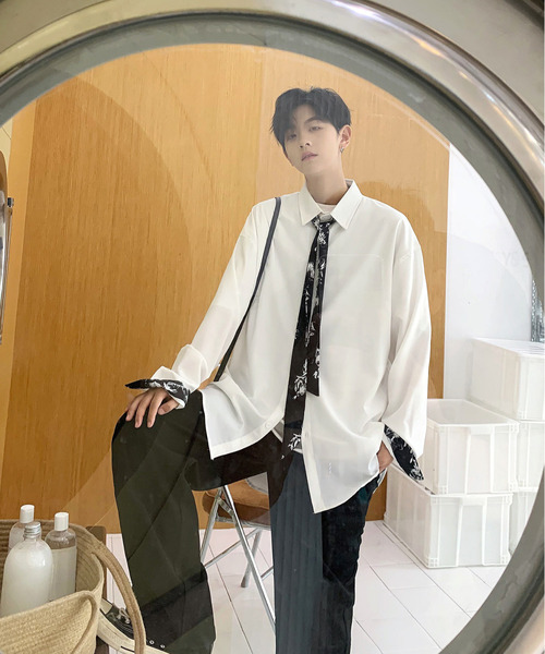 neos（ネオス）の「【neos -addictive design-】ルーズシルエット タイ付き ロングスリーブシャツ（シャツ/ブラウス・メンズ・ホワイト/ブラック/グレー/ホワイト系その他/ブラック系その他/グレー系その他/グレー系その他2・MEDIUM/LARGE/X-LARGE）」の9枚目の写真