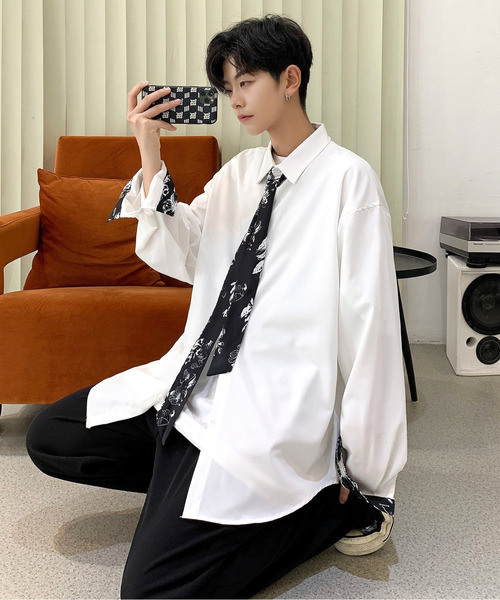 neos（ネオス）の「【neos -addictive design-】ルーズシルエット タイ付き ロングスリーブシャツ（シャツ/ブラウス・メンズ・ホワイト/ブラック/グレー/ホワイト系その他/ブラック系その他/グレー系その他/グレー系その他2・MEDIUM/LARGE/X-LARGE）」の10枚目の写真