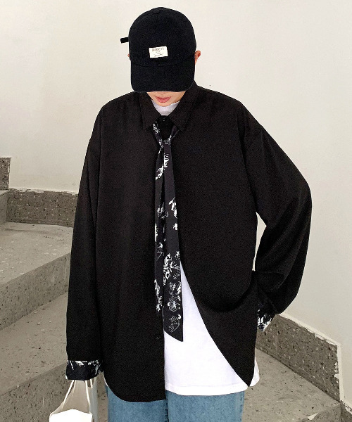 neos（ネオス）の「【neos -addictive design-】ルーズシルエット タイ付き ロングスリーブシャツ（シャツ/ブラウス・メンズ・ホワイト/ブラック/グレー/ホワイト系その他/ブラック系その他/グレー系その他/グレー系その他2・MEDIUM/LARGE/X-LARGE）」の12枚目の写真