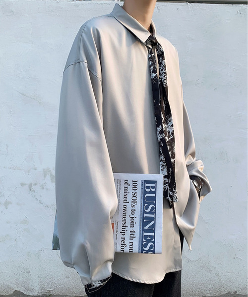 neos（ネオス）の「【neos -addictive design-】ルーズシルエット タイ付き ロングスリーブシャツ（シャツ/ブラウス・メンズ・ホワイト/ブラック/グレー/ホワイト系その他/ブラック系その他/グレー系その他/グレー系その他2・MEDIUM/LARGE/X-LARGE）」の16枚目の写真