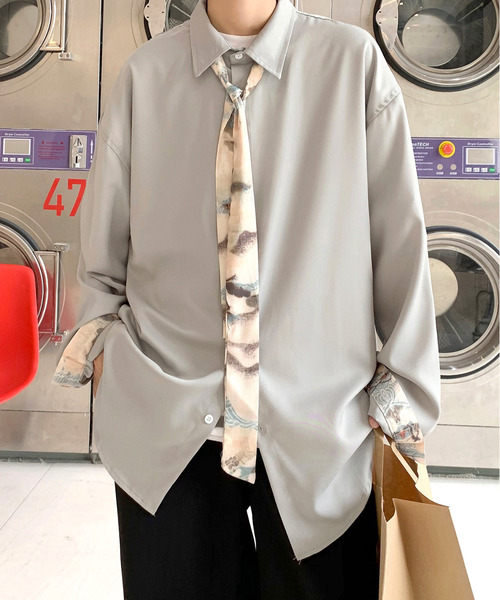 neos（ネオス）の「【neos -addictive design-】ルーズシルエット タイ付き ロングスリーブシャツ（シャツ/ブラウス・メンズ・ホワイト/ブラック/グレー/ホワイト系その他/ブラック系その他/グレー系その他/グレー系その他2・MEDIUM/LARGE/X-LARGE）」の22枚目の写真