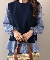 レイヤードが楽しめる!ニットベスト・ブラウス2枚セット