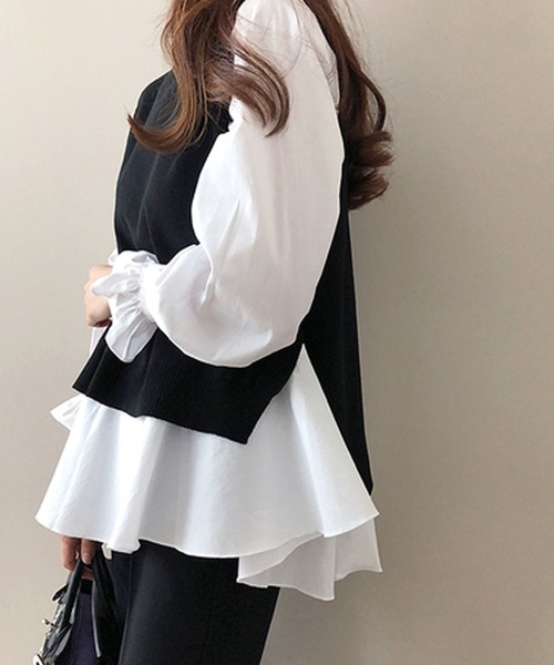 Girly Doll（ガーリードール）の「レイヤードが楽しめる！ニットベスト・ブラウス2枚セット（シャツ/ブラウス・レディース・ホワイト/モカ/カーキ/ブルー/キャメル・FREE）」の12枚目の写真