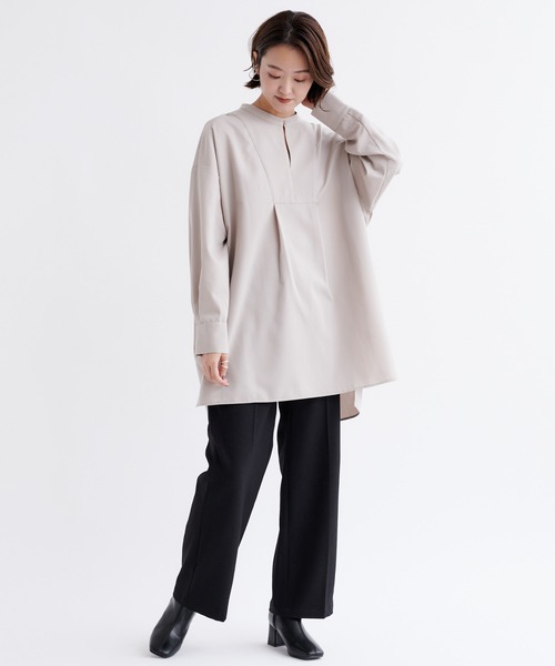 DouDou（ドゥドゥ）の「バックボタン切替シャツ（シャツ/ブラウス・レディース・チャコールグレー/ベージュ/ライトオリーブ・FREE）」の4枚目の写真