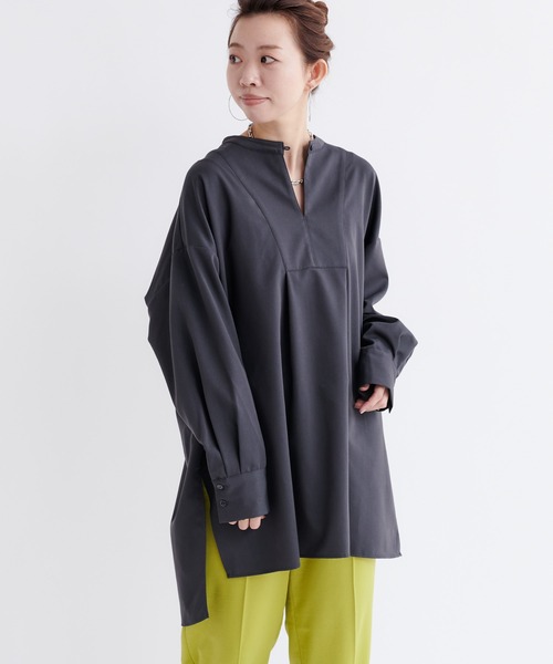 DouDou（ドゥドゥ）の「バックボタン切替シャツ（シャツ/ブラウス・レディース・チャコールグレー/ベージュ/ライトオリーブ・FREE）」の17枚目の写真