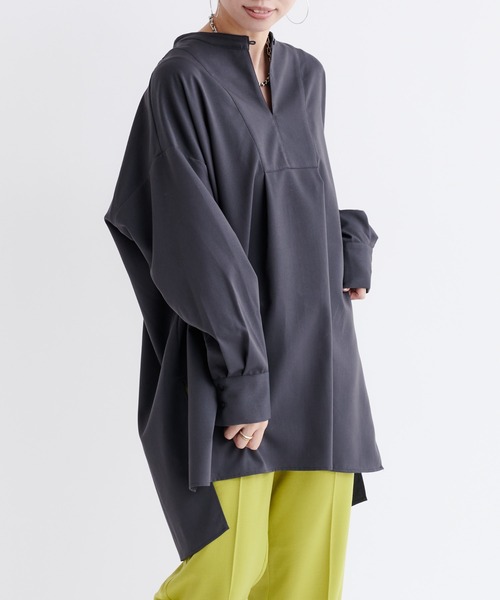 DouDou（ドゥドゥ）の「バックボタン切替シャツ（シャツ/ブラウス・レディース・チャコールグレー/ベージュ/ライトオリーブ・FREE）」の12枚目の写真