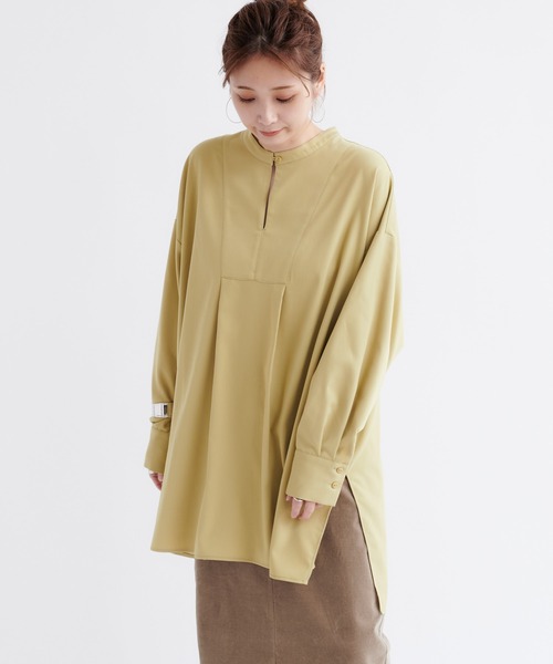 DouDou（ドゥドゥ）の「バックボタン切替シャツ（シャツ/ブラウス・レディース・チャコールグレー/ベージュ/ライトオリーブ・FREE）」の13枚目の写真
