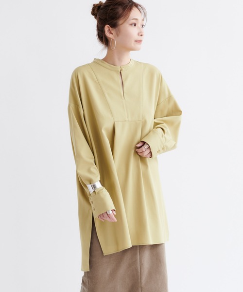 DouDou（ドゥドゥ）の「バックボタン切替シャツ（シャツ/ブラウス・レディース・チャコールグレー/ベージュ/ライトオリーブ・FREE）」の8枚目の写真