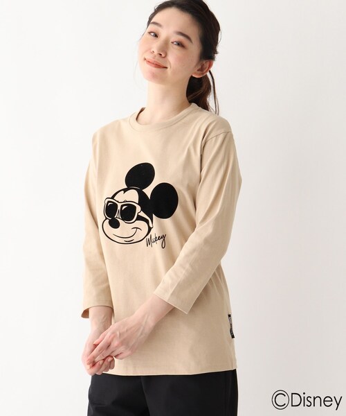 Disney ディズニー サングラスミッキーマウス フロッキープリント 七分袖t
