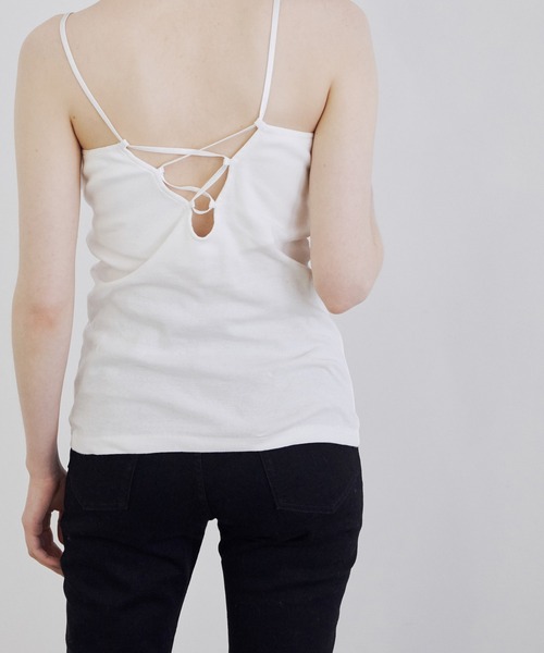 MADEMOISELLE ROPE'（マドモアゼル ロペ）の「バックレースアップブラキャミソール（キャミソール・レディース・ホワイト/ブラック・38）」の2枚目の写真