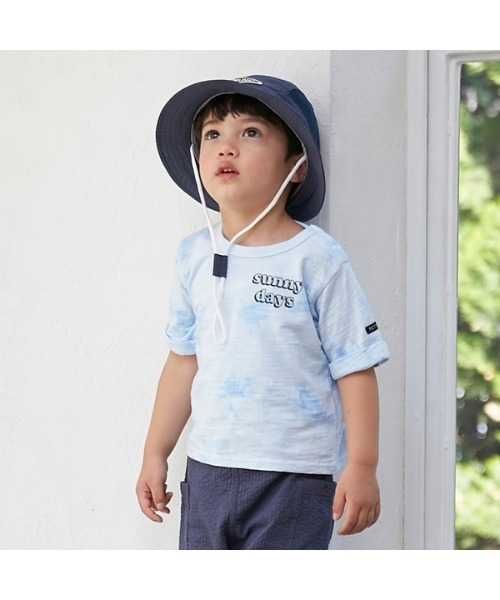 petit main(プティマイン)の「抗菌防臭ロゴプリントTシャツ(Tシャツ/カットソー・キッズ・サックスブルー/オフホワイト/オレンジ・110cm/120cm/80cm/90cm/100cm/130cm)」の1枚目の写真