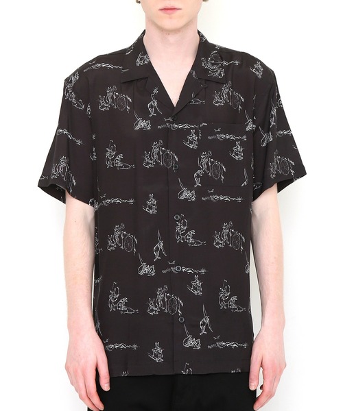 Design Tshirts Store graniph（デザイン　ティーシャツ　ストア　グラニフ）の「弓矢(鳥獣戯画) | コラボオープンカラー半袖シャツ(スミクロ)（シャツ/ブラウス・メンズ・スミクロ・SMALL/MEDIUM/LARGE）」の5枚目の写真