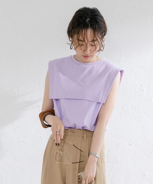 coen（コーエン）の「セーラーノースリーブTシャツ（タンクトップ・レディース・ライラック/ベージュ/ブラック・MEDIUM/LARGE）」の5枚目の写真