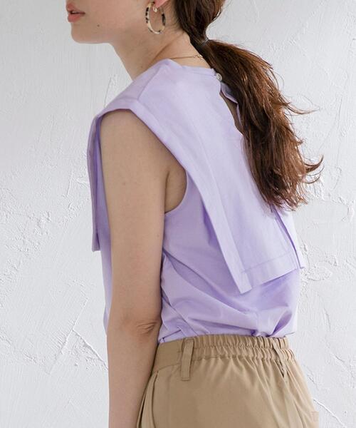 coen（コーエン）の「セーラーノースリーブTシャツ（タンクトップ・レディース・ライラック/ベージュ/ブラック・MEDIUM/LARGE）」の6枚目の写真