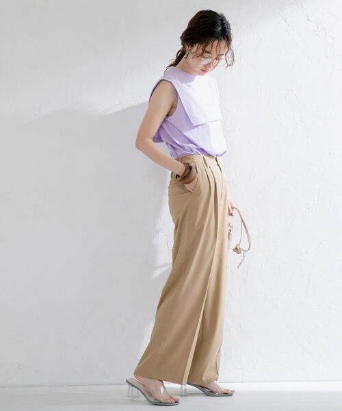 coen（コーエン）の「セーラーノースリーブTシャツ（タンクトップ・レディース・ライラック/ベージュ/ブラック・MEDIUM/LARGE）」の7枚目の写真