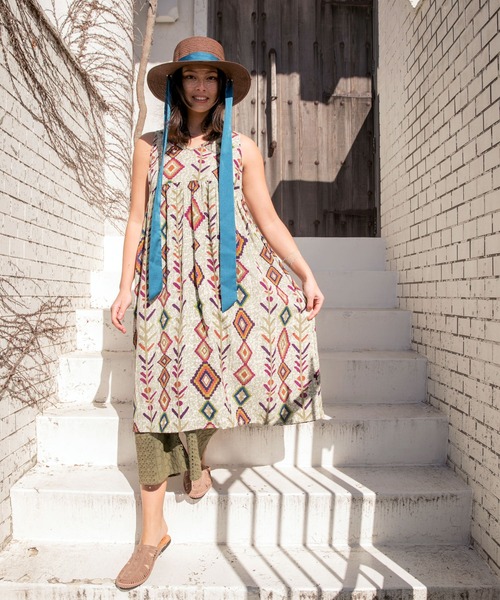 チャイハネ（チャイハネ）の「【チャイハネ】ロングリボン ウィラハット（ハット・レディース・オレンジ/ブルー・FREE）」の5枚目の写真