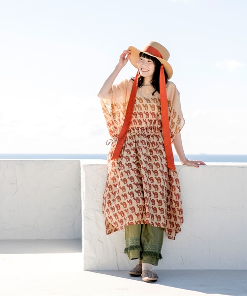 チャイハネ（チャイハネ）の「【チャイハネ】ロングリボン ウィラハット（ハット・レディース・オレンジ/ブルー・FREE）」の7枚目の写真