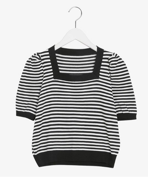chuu(チュー)の「SONYUNARA ストライプ配色半袖ニット(Tシャツ/カットソー・レディース・ブラック/ベージュ/パープル/ワインレッド・FREE)」の13枚目の写真