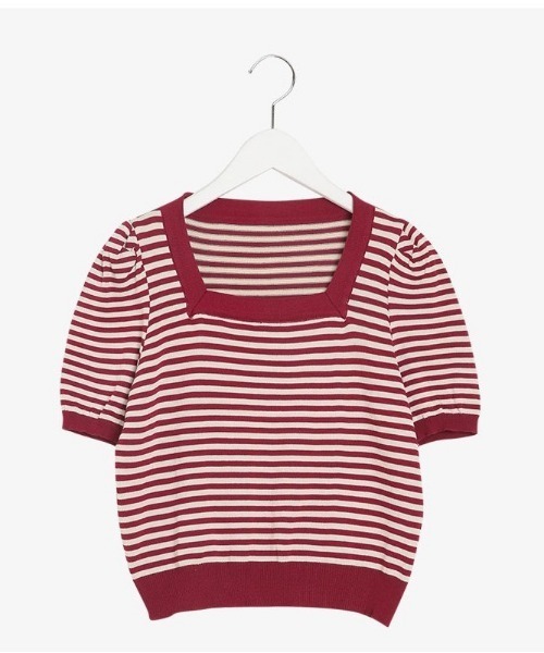 chuu(チュー)の「SONYUNARA ストライプ配色半袖ニット(Tシャツ/カットソー・レディース・ブラック/ベージュ/パープル/ワインレッド・FREE)」の11枚目の写真