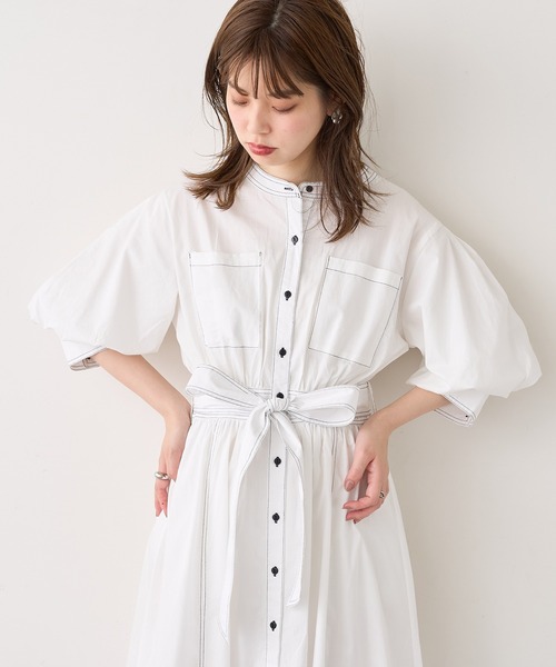 natural couture（ナチュラルクチュール）の「【WEB限定】ノーカラーシャツワンピース（ワンピース・レディース・ブラック/ベージュ/オフホワイト・FREE）」の2枚目の写真