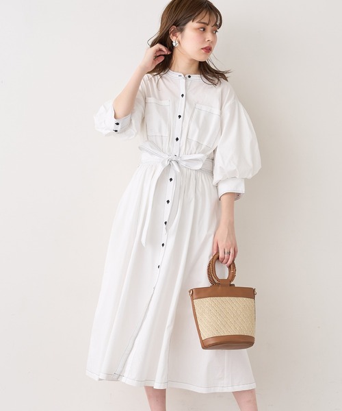 natural couture（ナチュラルクチュール）の「【WEB限定】ノーカラーシャツワンピース（ワンピース・レディース・ブラック/ベージュ/オフホワイト・FREE）」の8枚目の写真