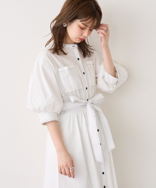 natural couture（ナチュラルクチュール）の「【WEB限定】ノーカラーシャツワンピース（ワンピース・レディース・ブラック/ベージュ/オフホワイト・FREE）」の12枚目の写真