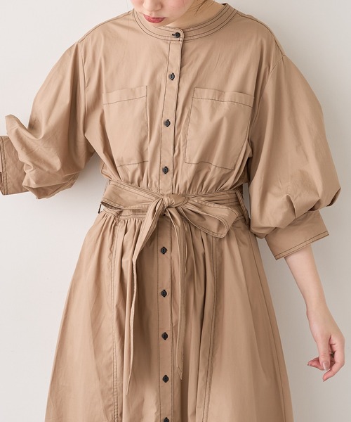 natural couture（ナチュラルクチュール）の「【WEB限定】ノーカラーシャツワンピース（ワンピース・レディース・ブラック/ベージュ/オフホワイト・FREE）」の16枚目の写真