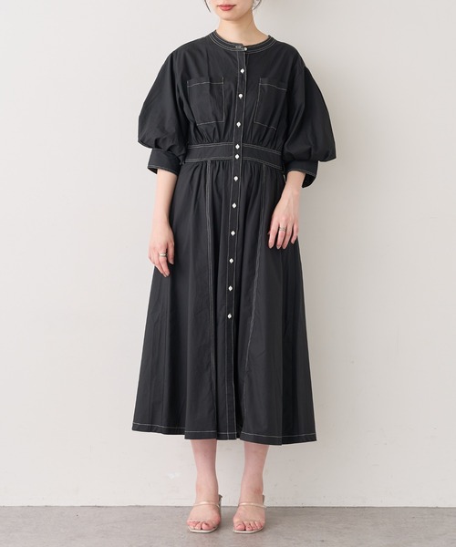 natural couture（ナチュラルクチュール）の「【WEB限定】ノーカラーシャツワンピース（ワンピース・レディース・ブラック/ベージュ/オフホワイト・FREE）」の7枚目の写真