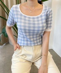 CEMONEMO | スクエアネック ギンガムチェック サマーニット(ニット/セーター)