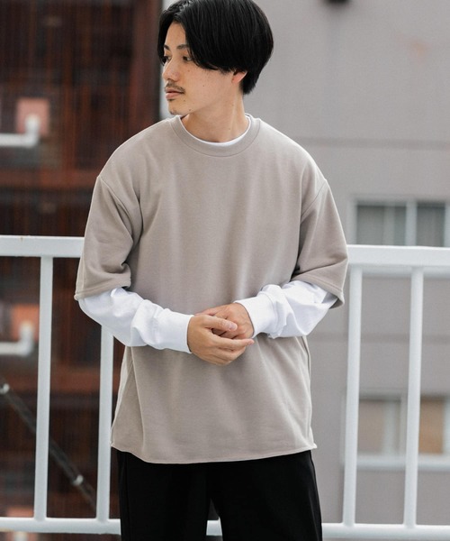 ITEMS URBANRESEARCH（アイテムズ アーバンリサーチ）の「ミニ裏毛 半袖リブTシャツ（Tシャツ/カットソー・メンズ・ベージュ/ピンク/オフホワイト/ブラウン・LARGE/MEDIUM）」の3枚目の写真