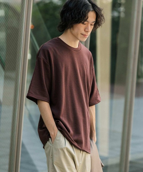 ITEMS URBANRESEARCH（アイテムズ アーバンリサーチ）の「ミニ裏毛 半袖リブTシャツ（Tシャツ/カットソー・メンズ・ベージュ/ピンク/オフホワイト/ブラウン・LARGE/MEDIUM）」の9枚目の写真