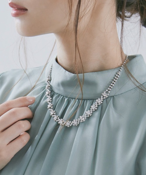 【洗える】ビジューネックレスニット ビジューライン パーティーネックレス（ネックレス）｜niana