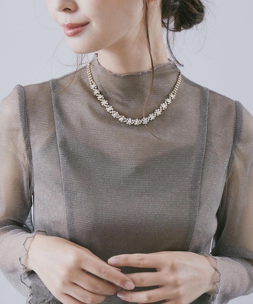 【洗える】ビジューネックレスニット ビジューライン パーティーネックレス（ネックレス）｜niana