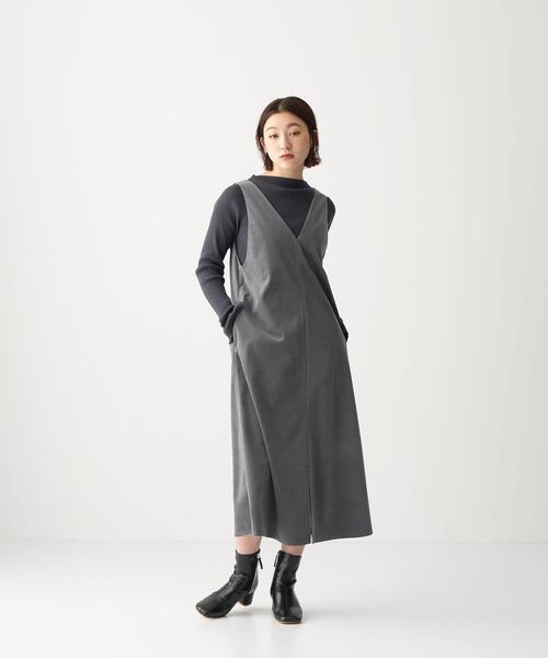 CITEN（シテン）の「＜CITEN（シテン）＞ドレープベロア レイヤード ワンピース（ワンピース・レディース・ダークグレー/ベージュ・FREE）」の6枚目の写真