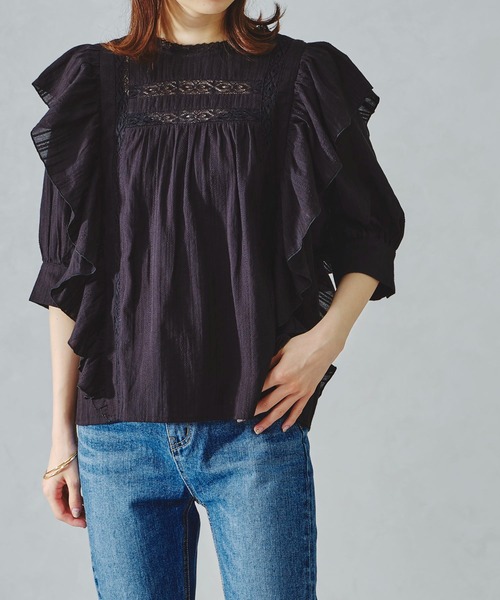 acro（アクロ）の「レース切り替えボリューム刺繍ブラウス/AC1113（シャツ/ブラウス・レディース・ホワイト/ブラック・ﾌﾘ-）」の2枚目の写真