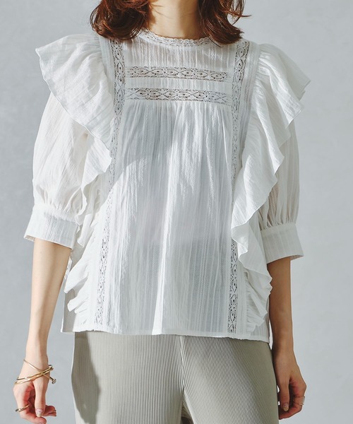 acro（アクロ）の「レース切り替えボリューム刺繍ブラウス/AC1113（シャツ/ブラウス・レディース・ホワイト/ブラック・ﾌﾘ-）」の5枚目の写真