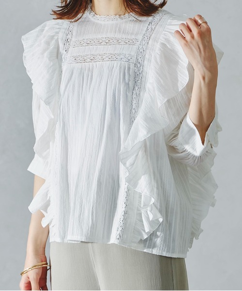 acro（アクロ）の「レース切り替えボリューム刺繍ブラウス/AC1113（シャツ/ブラウス・レディース・ホワイト/ブラック・ﾌﾘ-）」の3枚目の写真