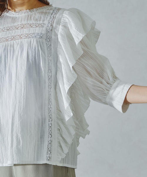 acro（アクロ）の「レース切り替えボリューム刺繍ブラウス/AC1113（シャツ/ブラウス・レディース・ホワイト/ブラック・ﾌﾘ-）」の8枚目の写真