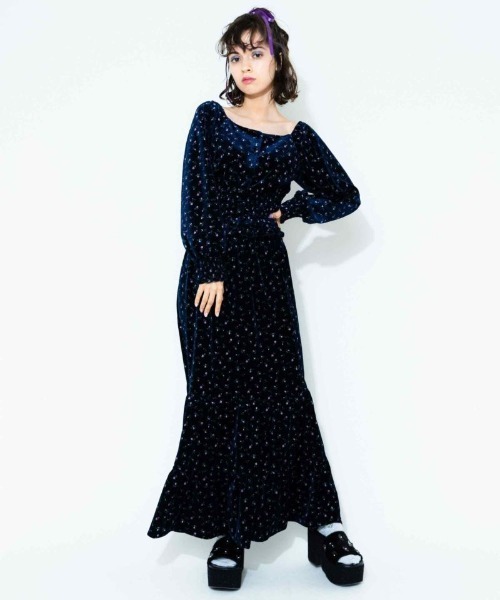 Candy Stripper（キャンディストリッパー）の「FLOWER VELOUR スカート（スカート・レディース・グレー/ネイビー・2）」の5枚目の写真