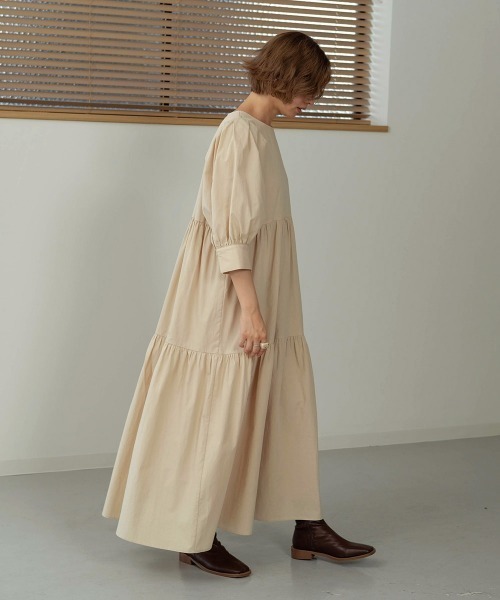 Bab（バブ）の「【WEB限定】ボリュームスリーブティアードワンピース（ワンピース・レディース・ダークブラウン/ベージュ/ブラウン・M）」の10枚目の写真