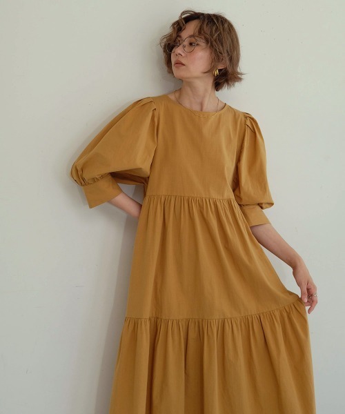 Bab（バブ）の「【WEB限定】ボリュームスリーブティアードワンピース（ワンピース・レディース・ダークブラウン/ベージュ/ブラウン・M）」の12枚目の写真