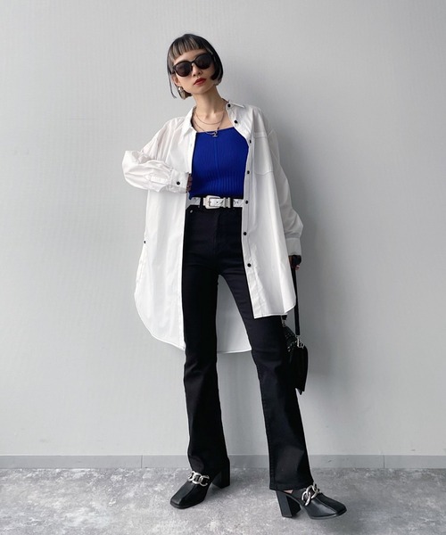 PAGEBOY(ページボーイ)の「CORE / ステッチロングシャツ(シャツ/ブラウス・レディース・ブラック/オフホワイト/グリーン・FREE)」の19枚目の写真