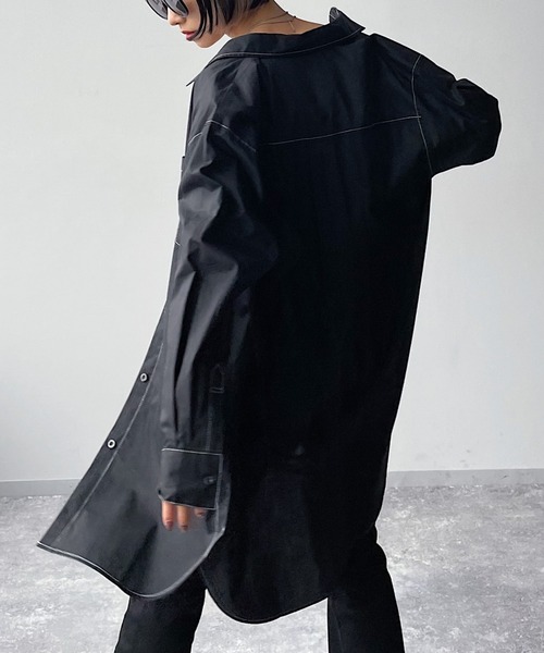 PAGEBOY(ページボーイ)の「CORE / ステッチロングシャツ(シャツ/ブラウス・レディース・ブラック/オフホワイト/グリーン・FREE)」の13枚目の写真